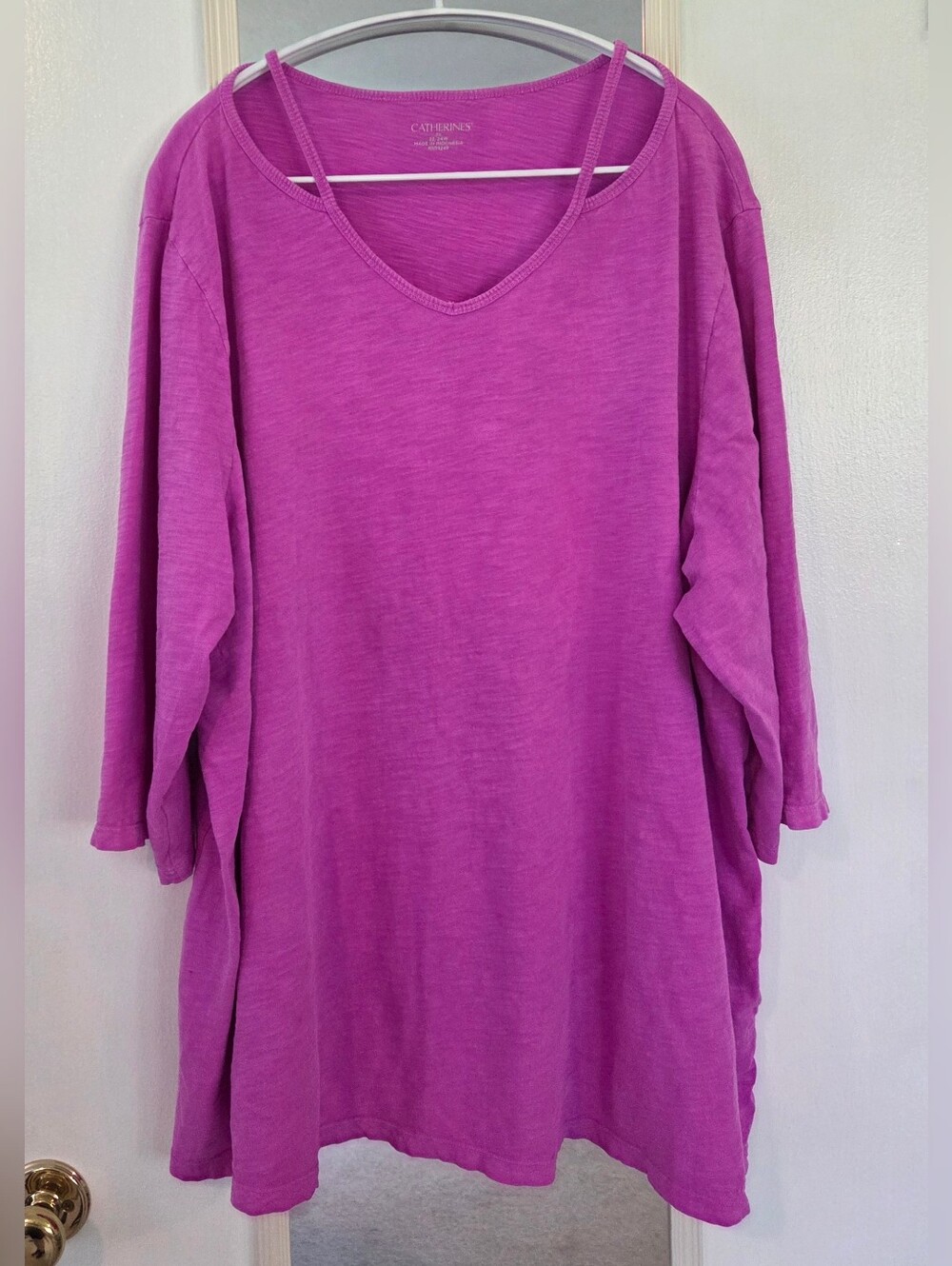 Catherines Women’s 2X Berry Pink Strappy V-Neck 3/4 Sleeve Tunic Top